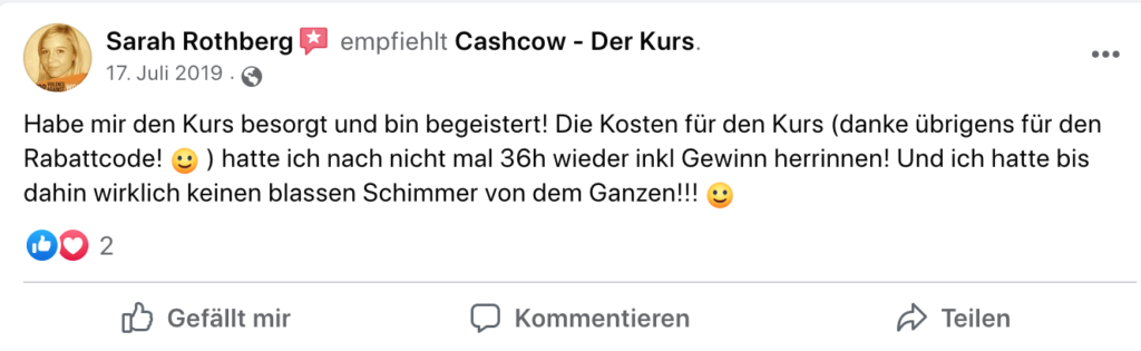 Cashcow Affiliate Kurs Erfahrung