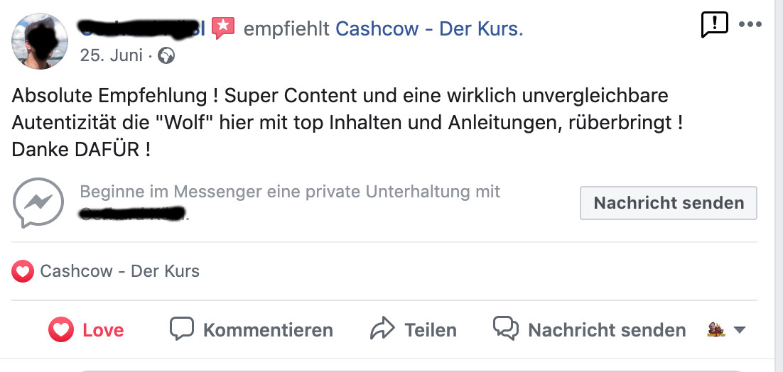 Meinungen zum Affiliate Kurs "die Cashcow"